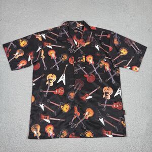 Gibson Guitar Shirt Mens Large Black Dragonfly Tour Wear Button Up Les Paul Rock